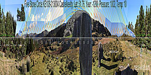 Panoramic view with luni-solar trajectories from Cashelkeelty Five Stone Circle & Stone Row, Kerry Ireland.