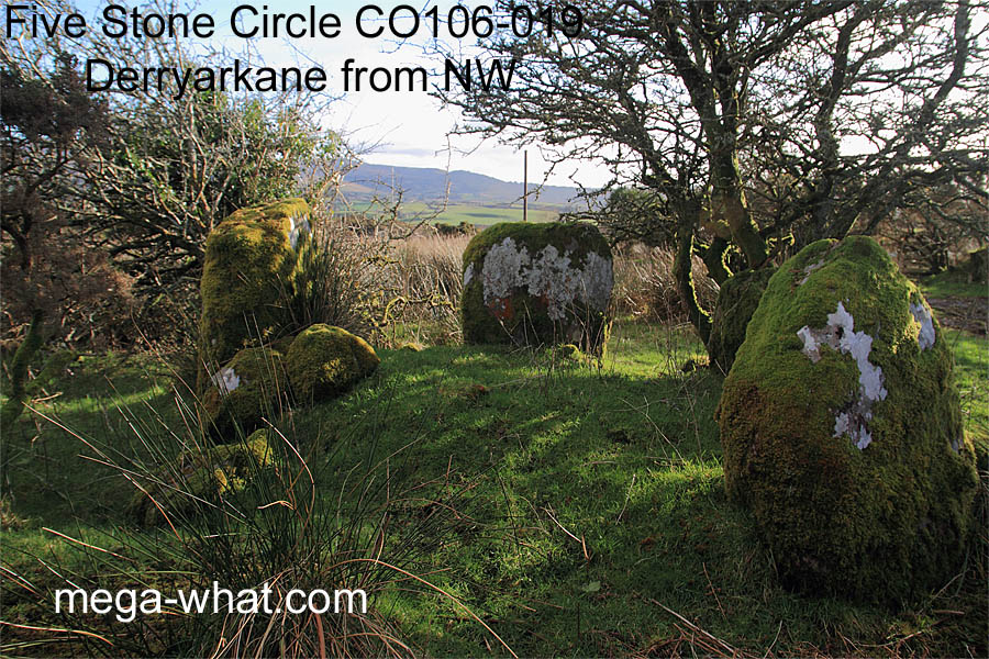 Derryarkane Five Stone Circle, Cork, Ireland from NW.