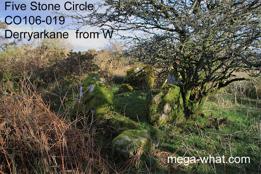 Derryarkane Five Stone Circle, Cork, Ireland from W.