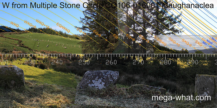 W from Maughanaclea Multiple Stone Circle & Boulder-Burials, Cork, Ireland.