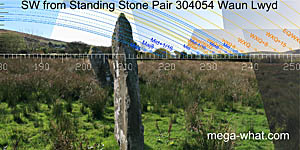 SW axial view from Waun Lwyd Standing Stone Pair